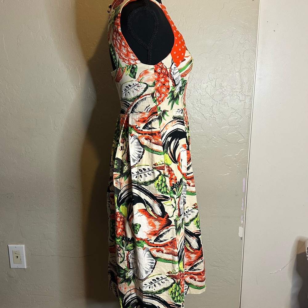 Anthropologie Pineapple Dress 4P Halter Cut Out Lined w/pockets Pinup Rockabilly - Picture 5 of 7